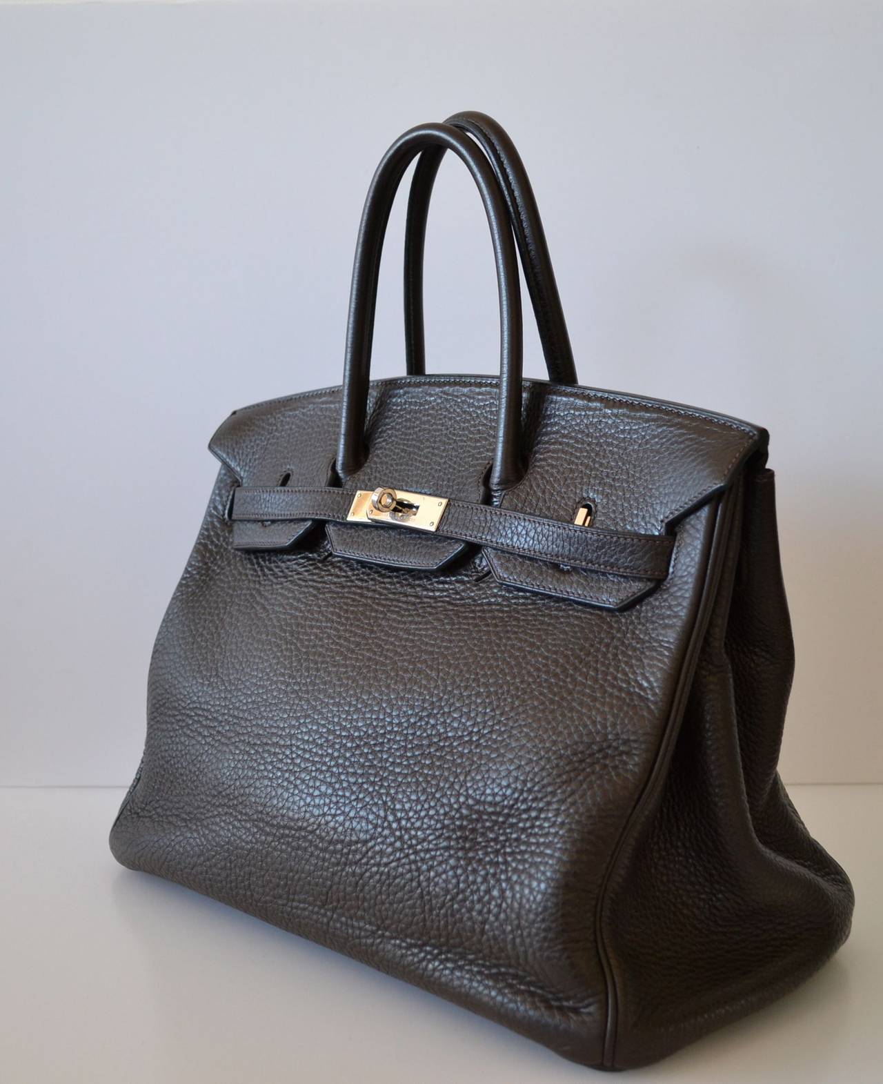 Authentic Hermès Birkin 35 Taurillon Clemence Ebene at 1stdibs