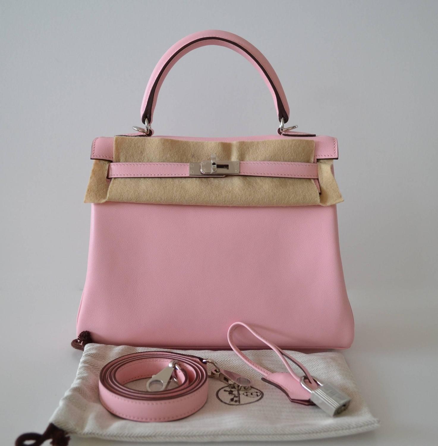 hermes rose sakura swift 25cm kelly bag with gold hardware, ostrich birkin bag