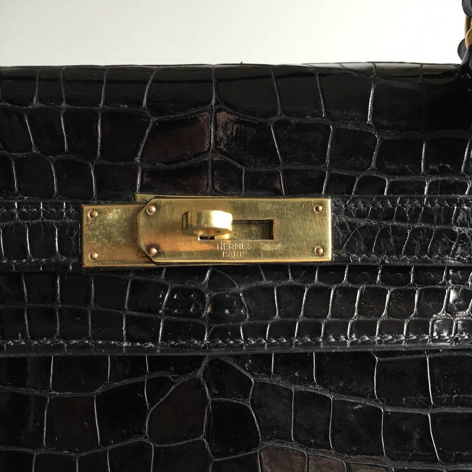 Hermes Kelly 32 Black Crocodile Porosus For Sale at 1stdibs  