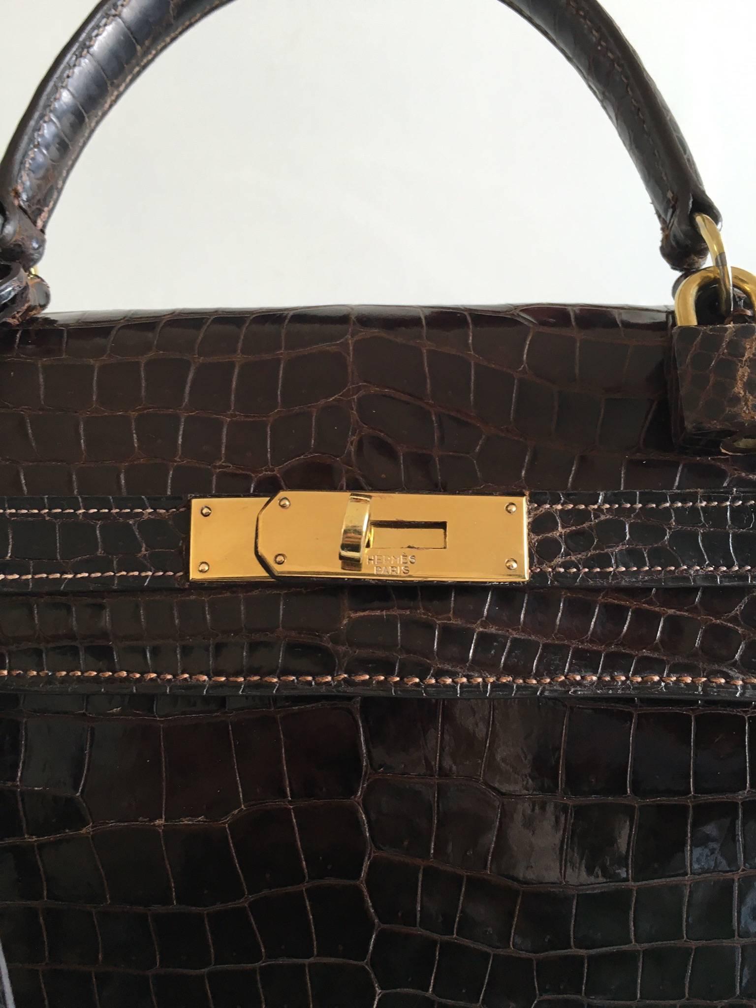 Hermes Kelly 28 Havane crocodile Porosus 3