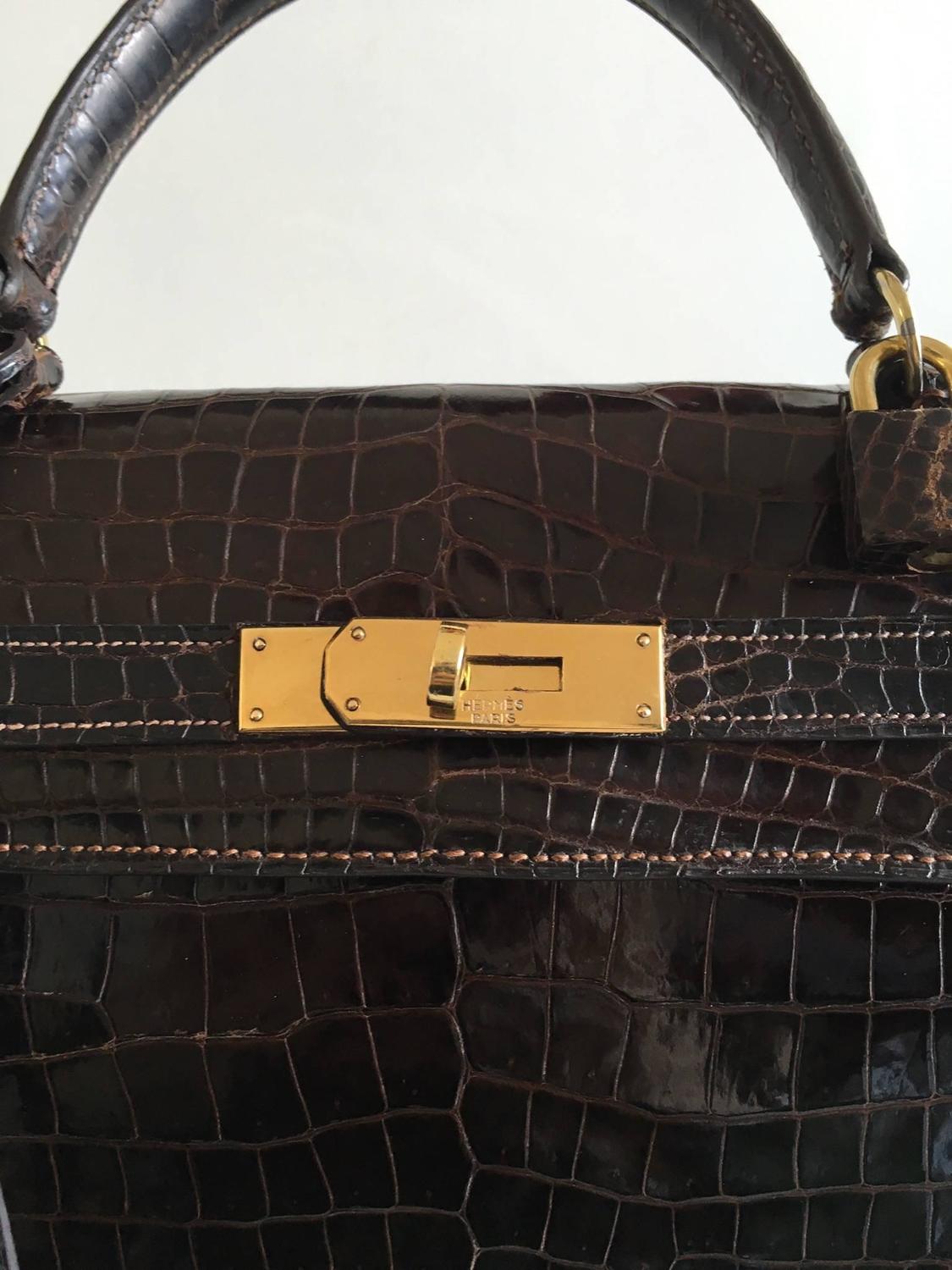 Hermes Kelly 28 Havane crocodile Porosus For Sale at 1stdibs  