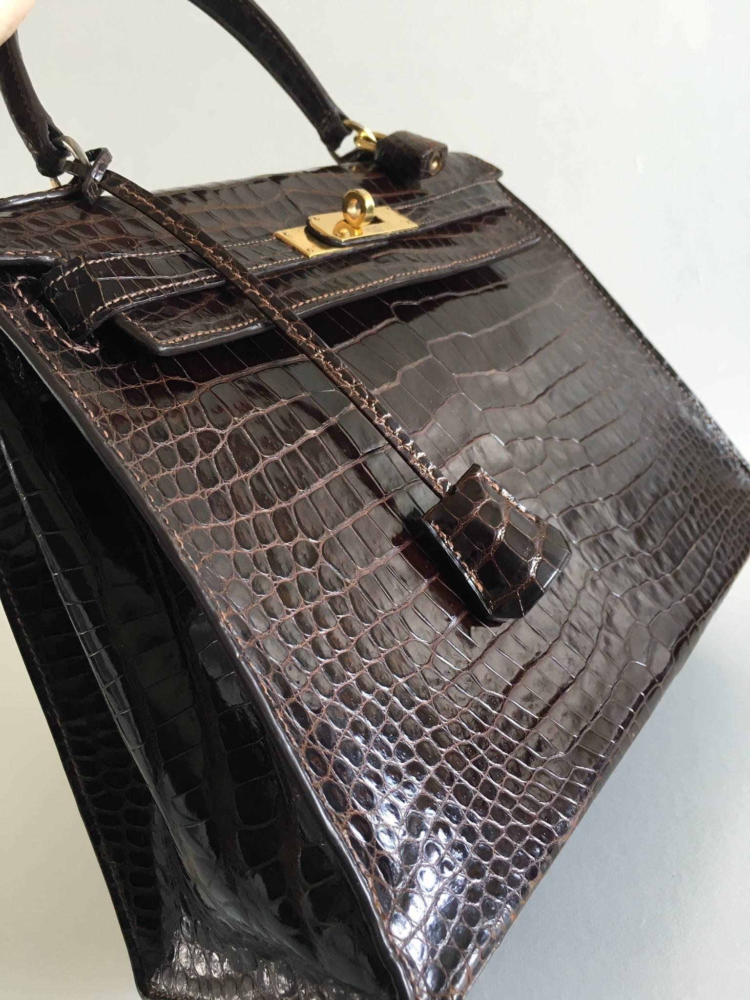 Hermes Kelly 28 Havane crocodile Porosus 4