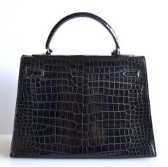 Hermes Kelly 32 Black Crocodile Porosus