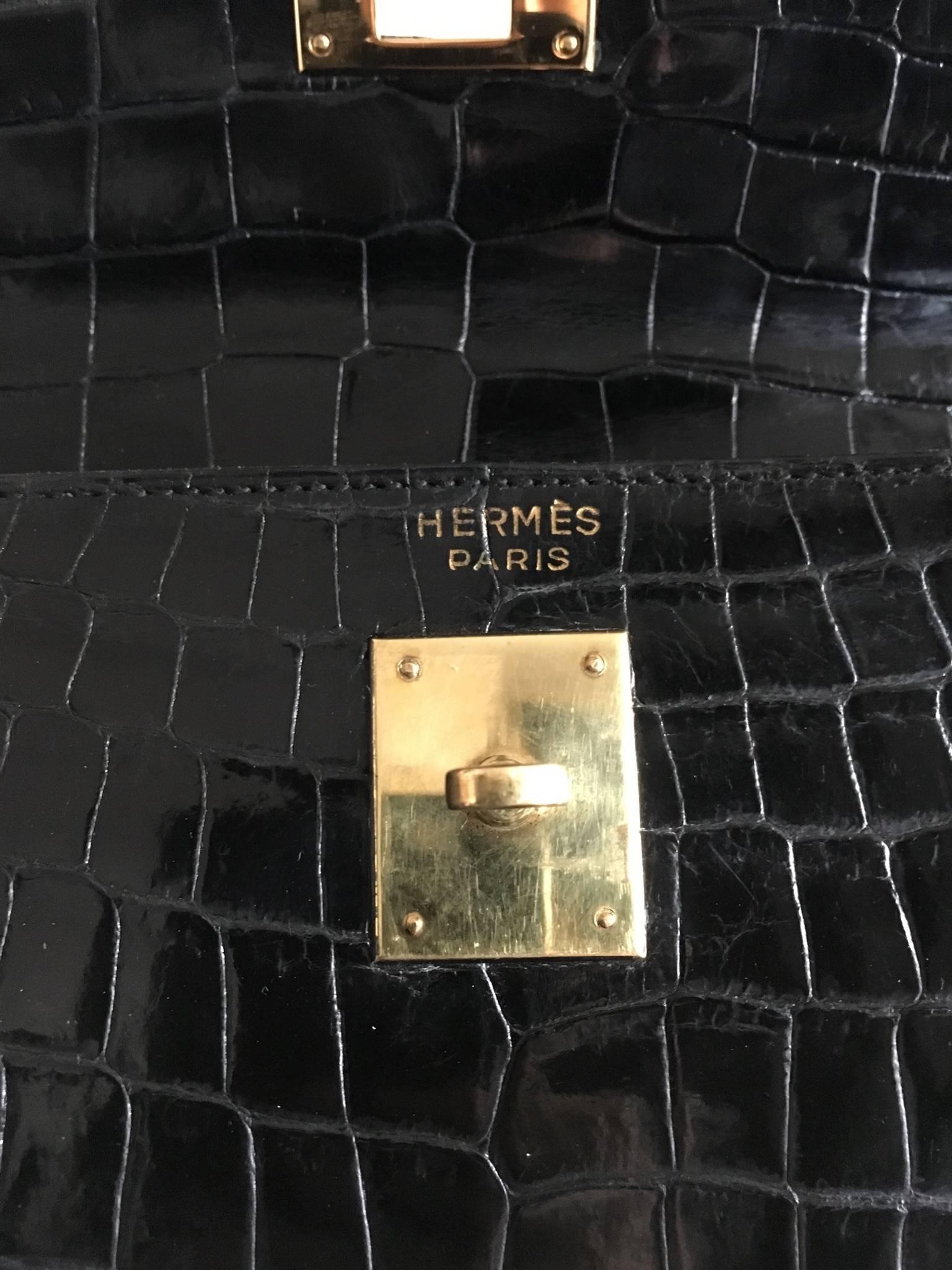 Hermes Kelly 32 Black Crocodile Posorus 2