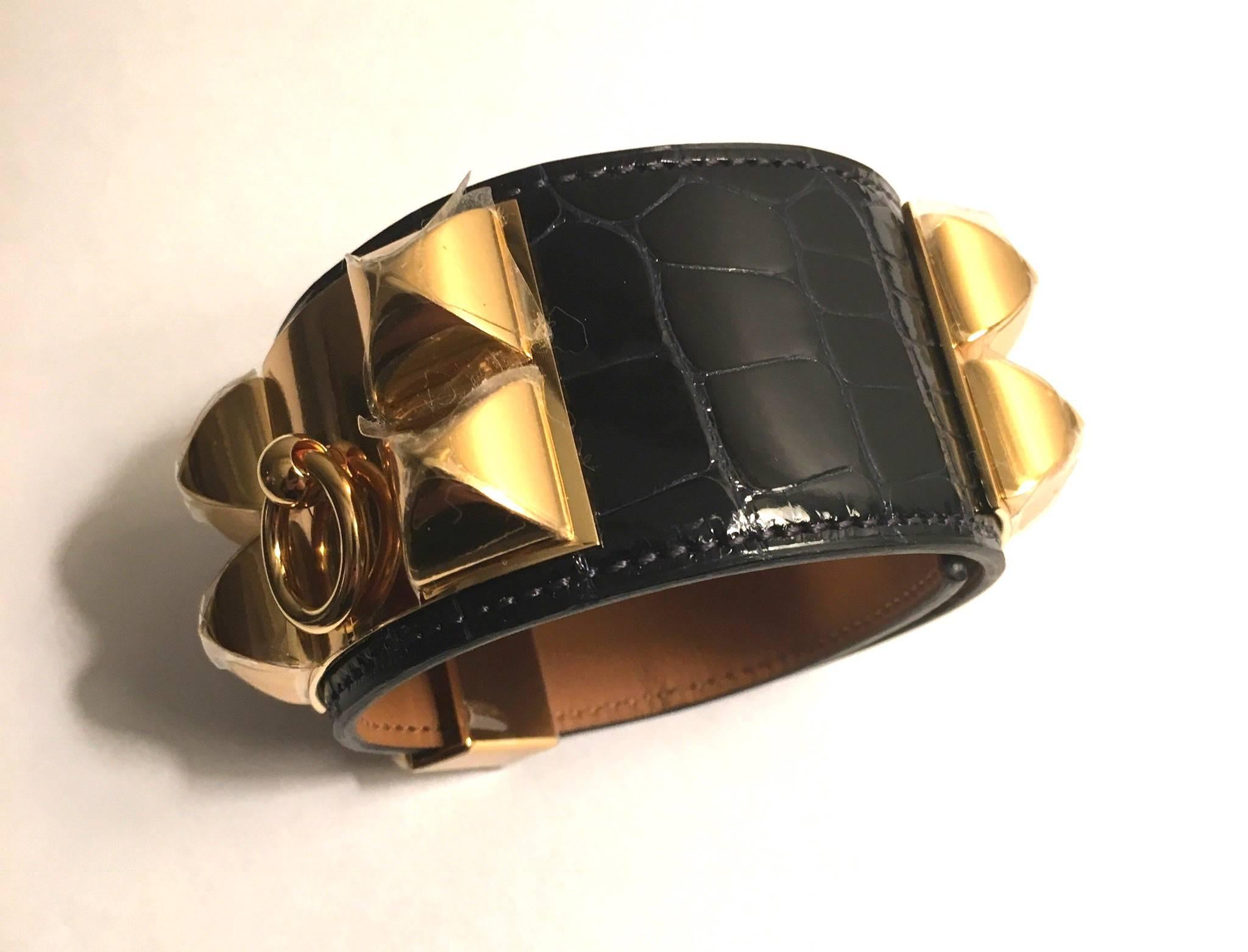 Contemporary Hermes Collier de Chien Alligator Black ghdw