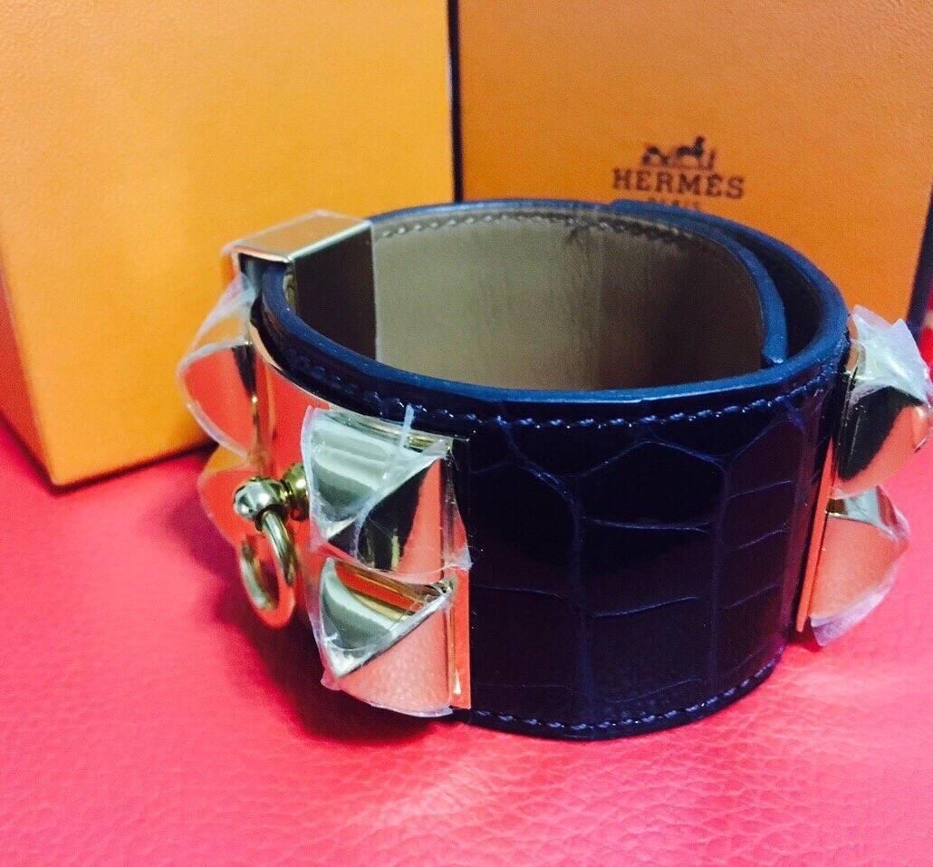 Hermes Collier de Chien Alligator Black ghdw In New Condition In Paris, FR