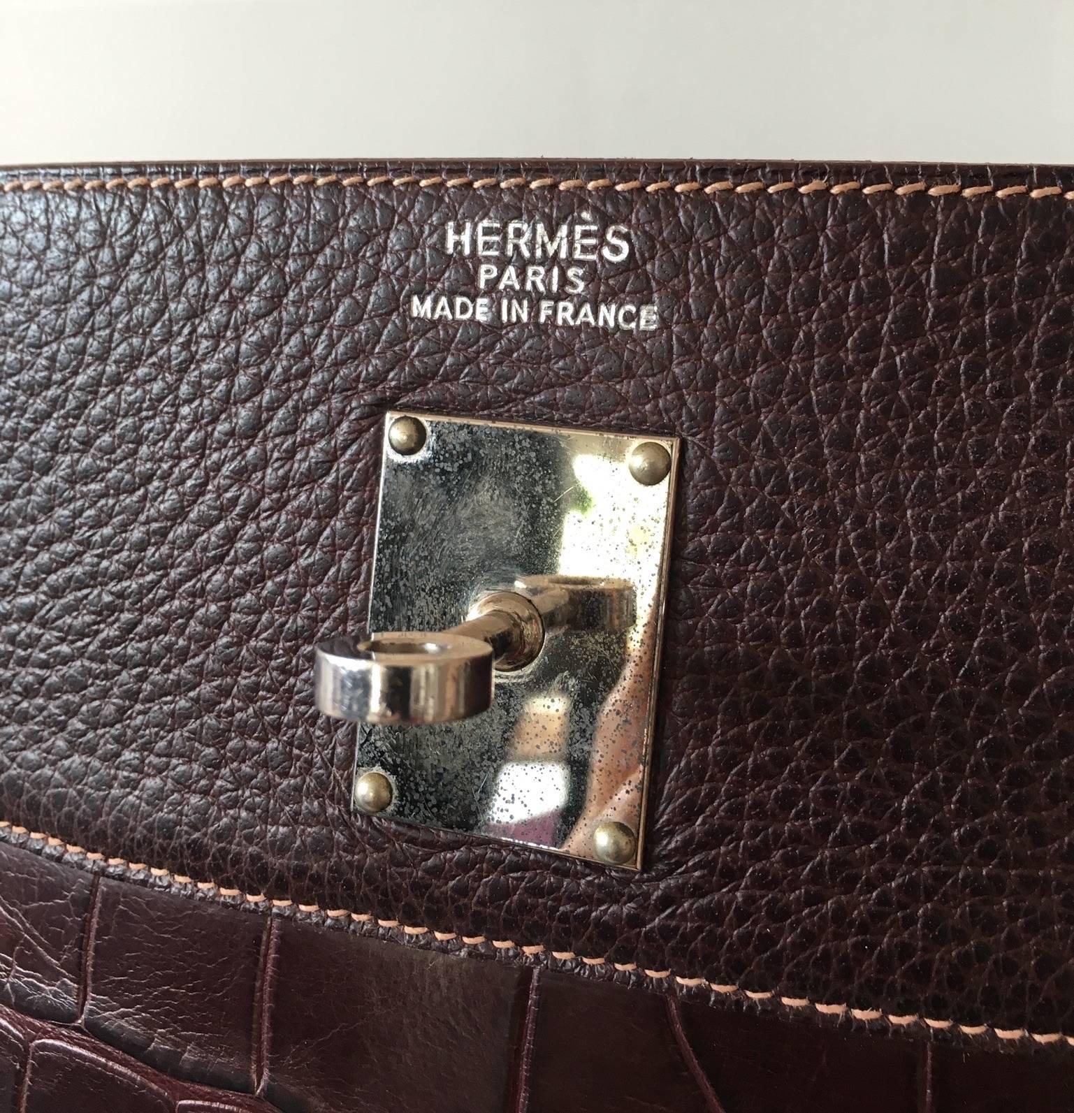 Hermes Kelly 50 travel Buffalo Skipper and Alligator   In Excellent Condition For Sale In Paris, FR