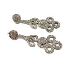 Art Deco 1920s Silver and Paste Vintage Statement Flower Earrings