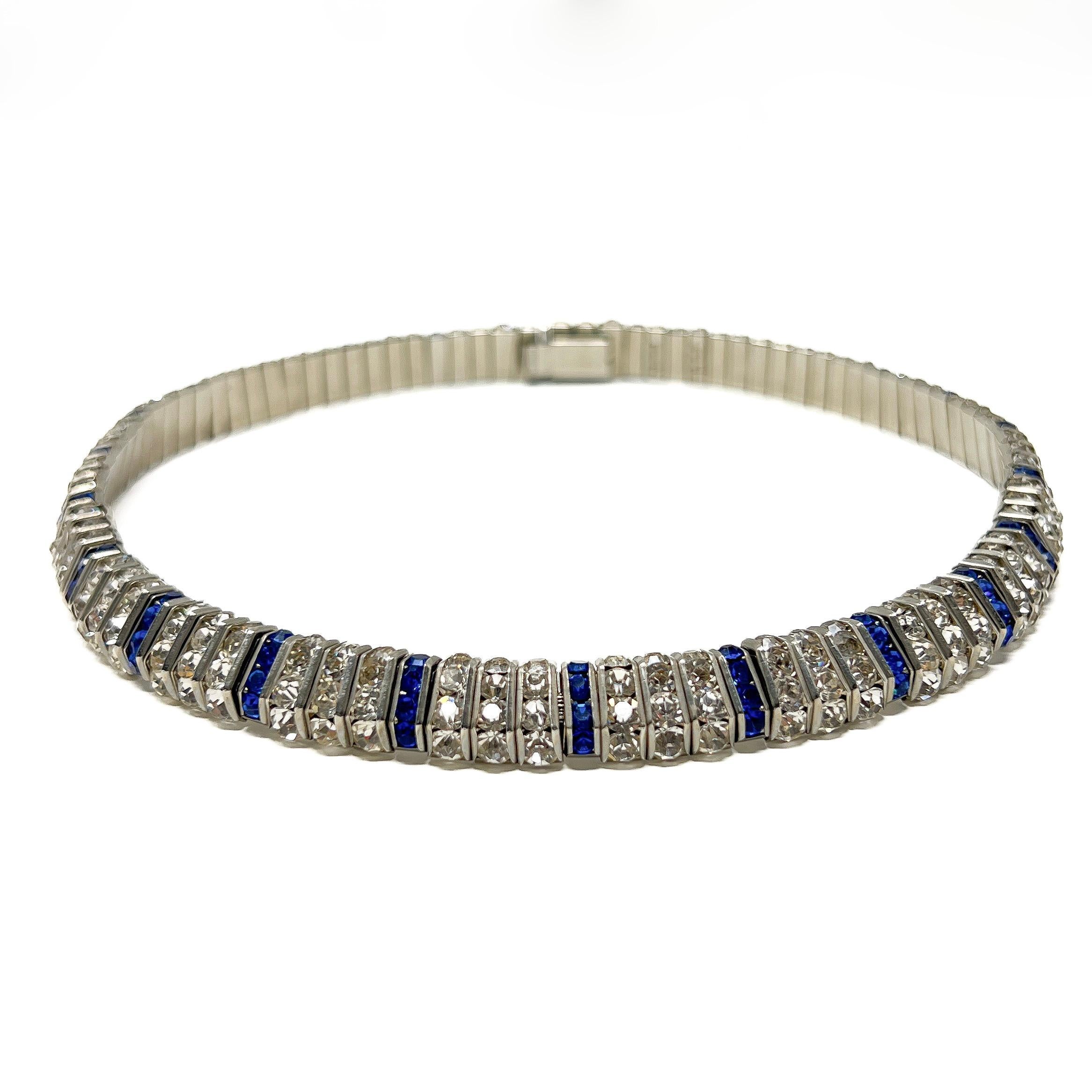 Schreiber and Hiller 1930s Art Deco Antique Channel Set Paste Collar For Sale 1