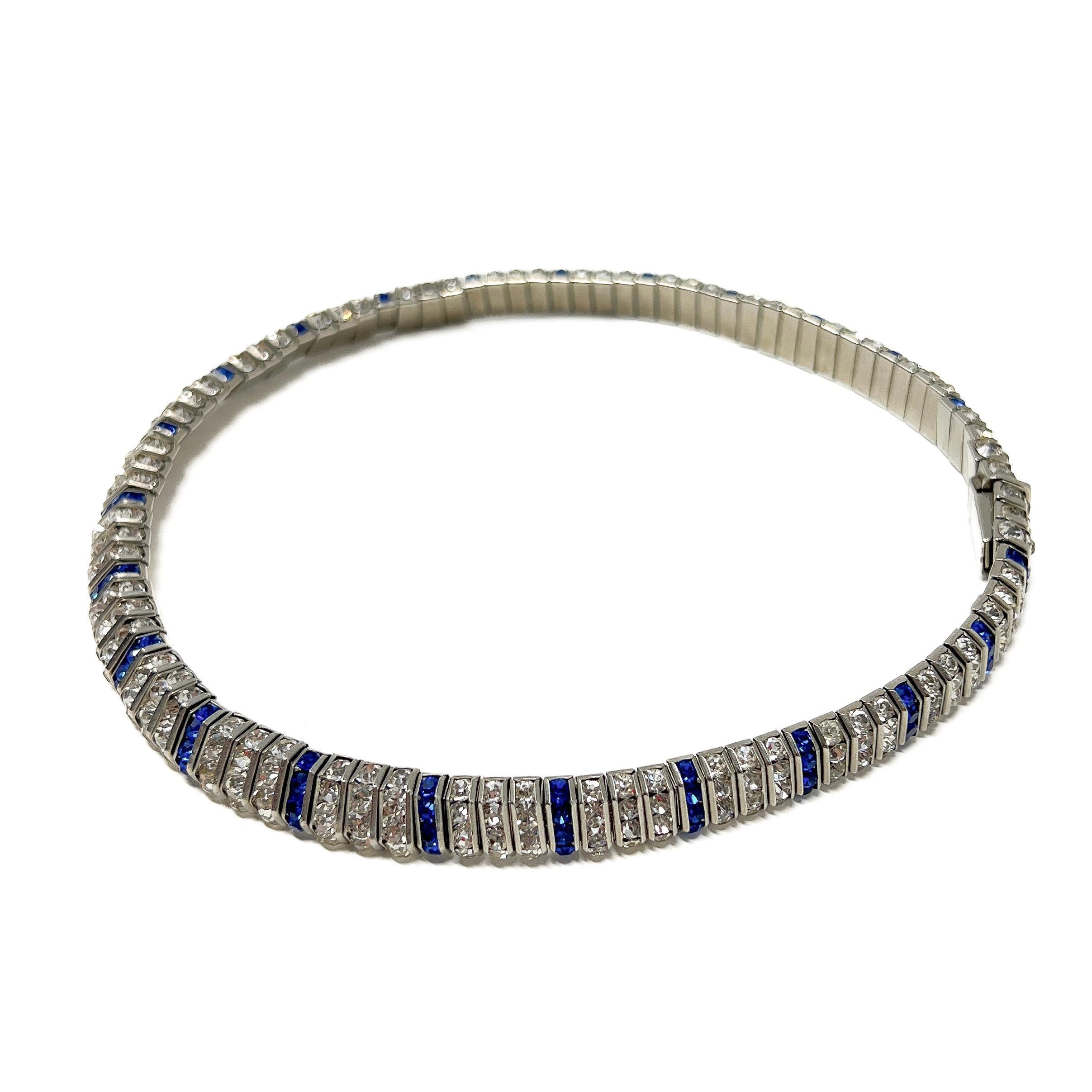 Schreiber and Hiller 1930s Art Deco Antique Channel Set Paste Collar For Sale 3
