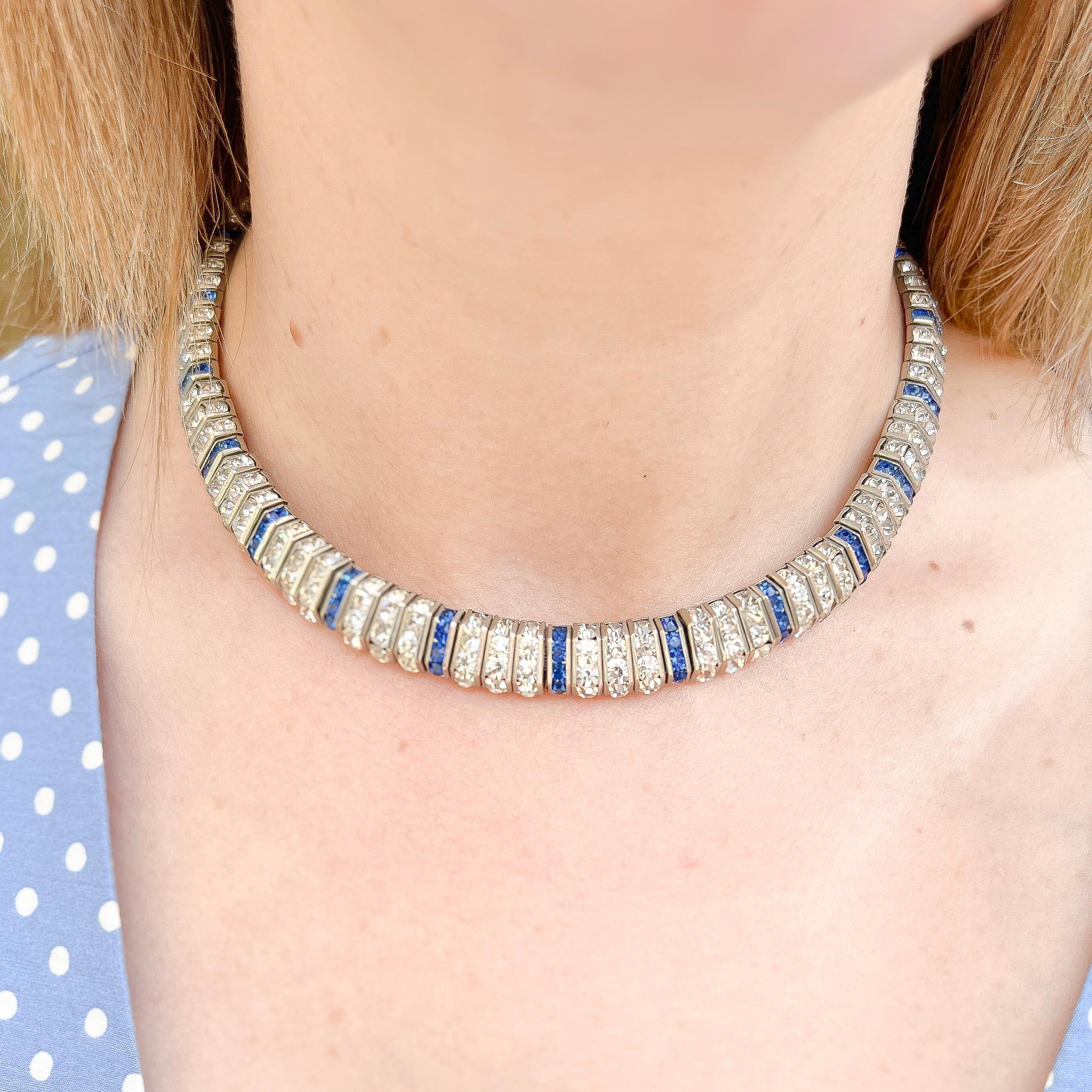 Schreiber and Hiller 1930s Art Deco Antique Channel Set Paste Collar In Good Condition For Sale In Skelmersdale, GB