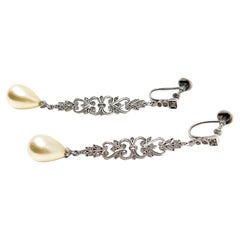 Art Deco 1930s Vintage Faux Pearl and Paste Drop Earrings