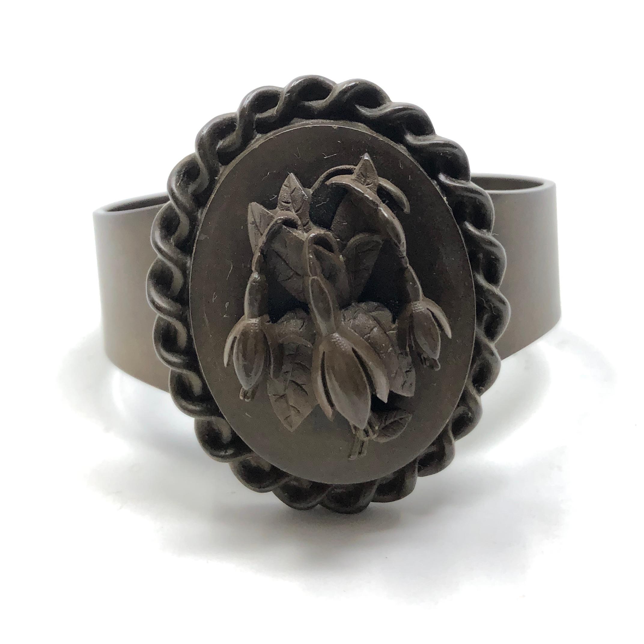 Victorian Vulcanite Fuchsia Design Antique Cuff For Sale