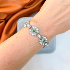 Art Deco 1930s Green and Colourless Paste Vintage Flower Bracelet