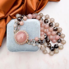 Vintage French 1950s Pink and Brown Glass Bead Statement Necklace