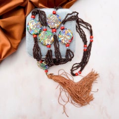 Art Deco 1920s Millefiori Glass Bead Vintage Tassel Flapper Necklace