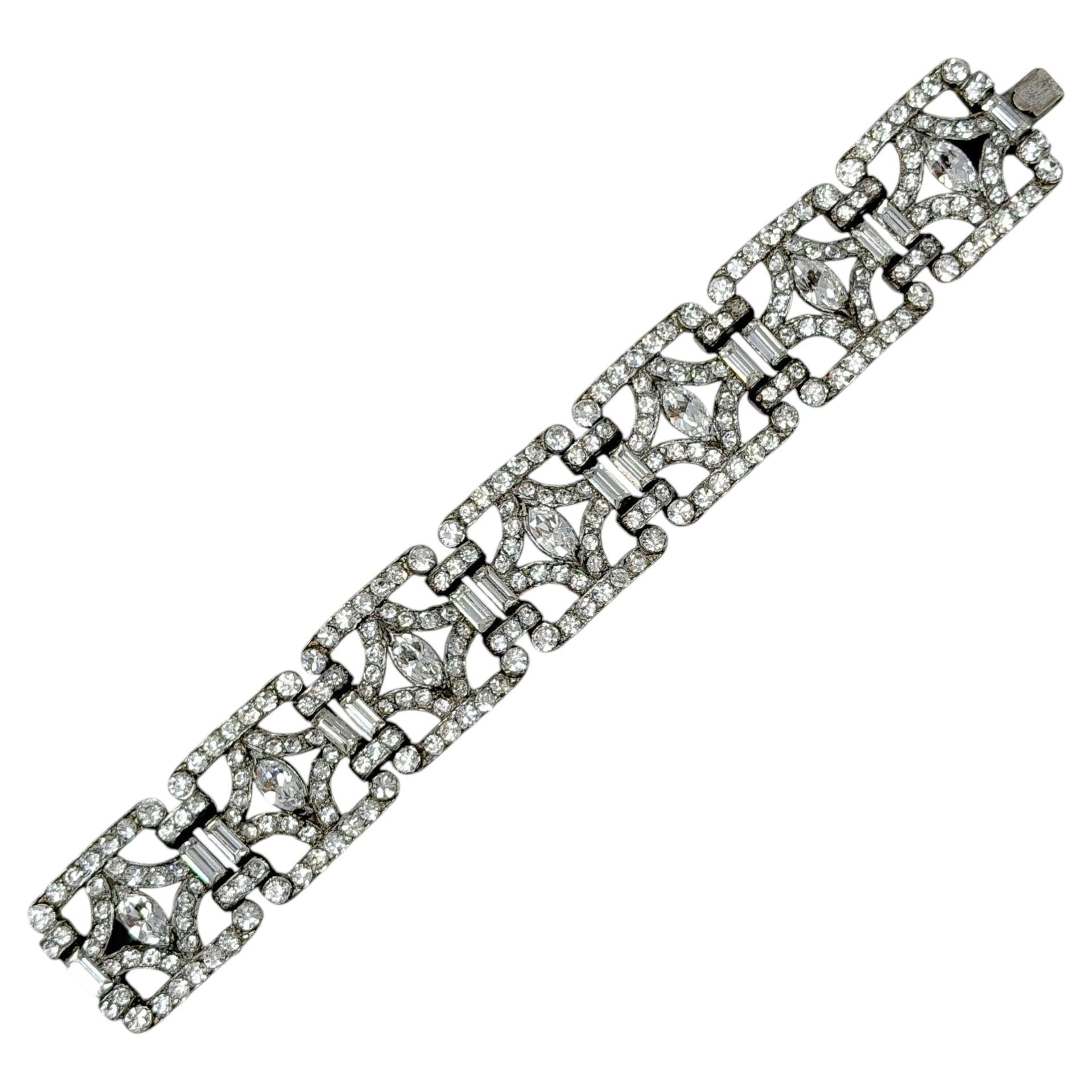 Art Deco 1930s Marquis Cut Paste Vintage Statement Bracelet
