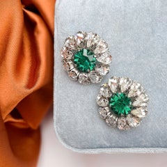 Christian Dior 1963 Pear Cut Rhinestone Vintage Flower Earrings