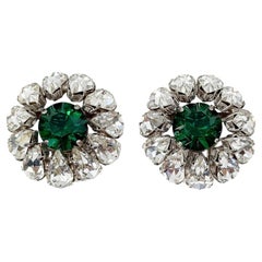 Christian Dior 1963 Pear Cut Rhinestone Vintage Flower Earrings