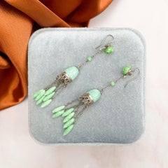 Art Deco 1920s Green Glass Vintage Beaded Tassel Earrings