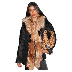 Roberto Cavalli F/W 2004 Fox Fur Trim Silk Padded Jacket With Leopard Lining