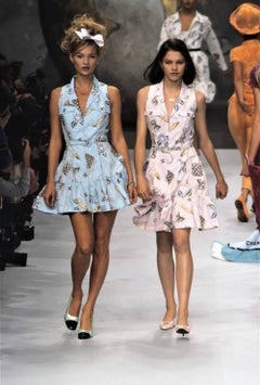 Chanel S/S 1996 Runway Icons Print Powder Pink Belted Dress