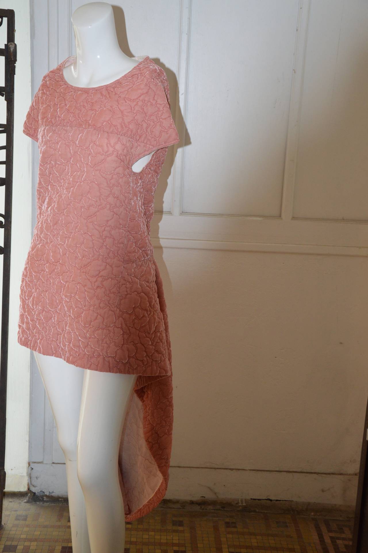 Women's 1996 Comme des Garcons Soft Pink Quilted Dress with Train