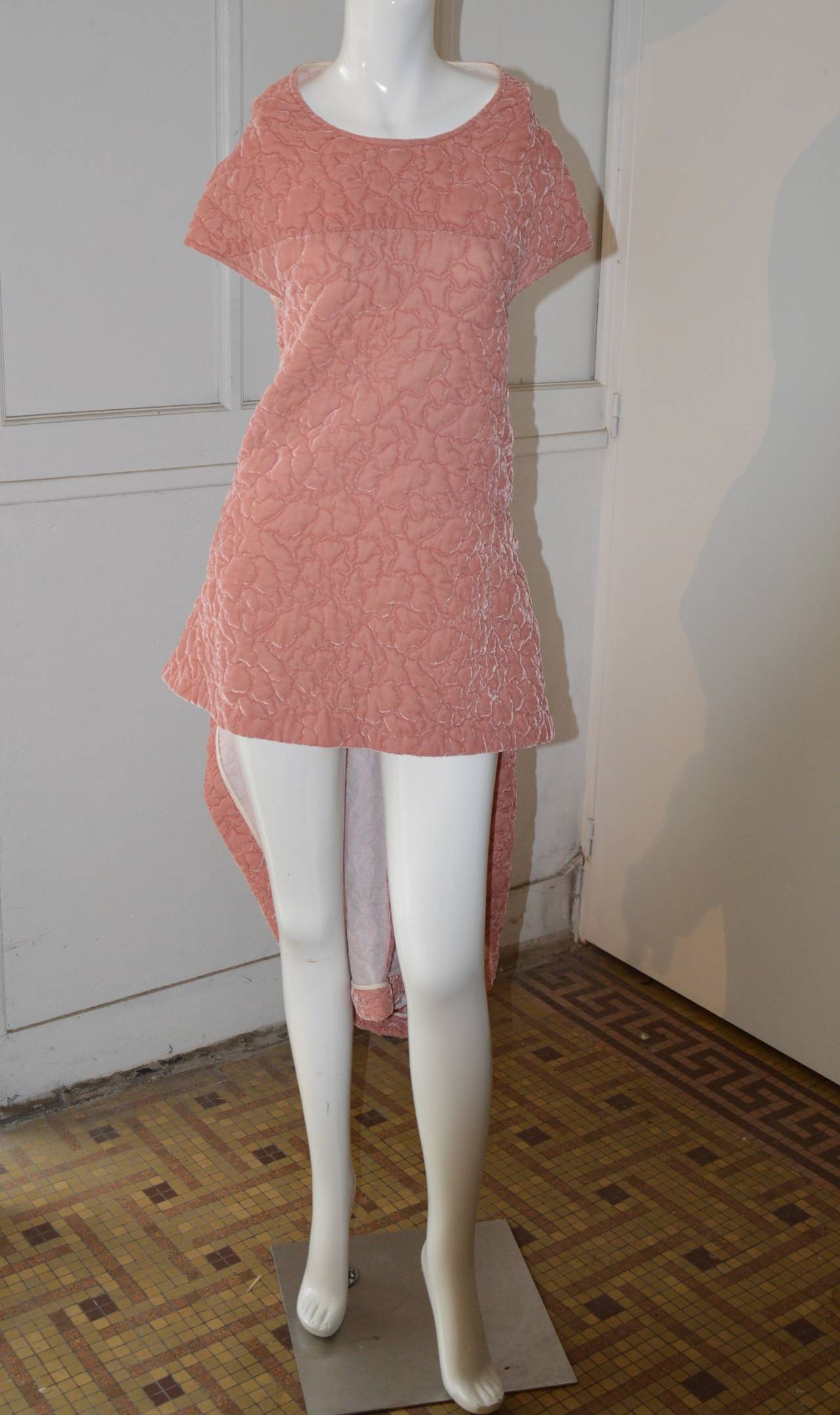 1996 Comme des Garcons Soft Pink Quilted Dress with Train 3