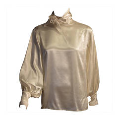 2014 Chanel "Paris Dallas" Collection Off White Ivory Satin Blouse