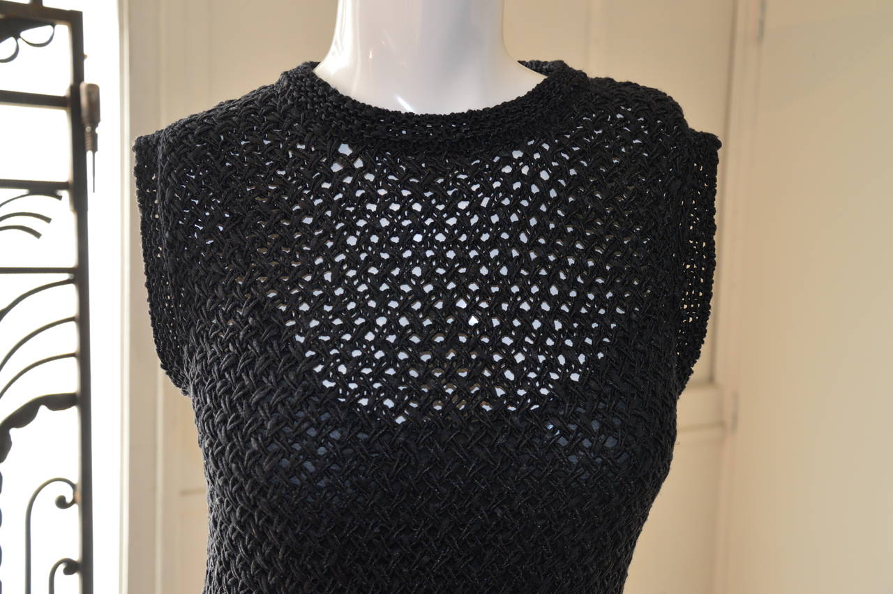 1990s Chanel Little Black Crochet Knit Dress For Sale 1