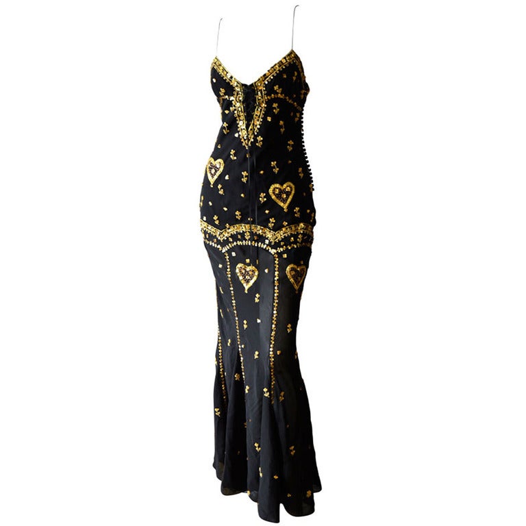John Galliano for Christian Dior Black Embroidered Gown For Sale