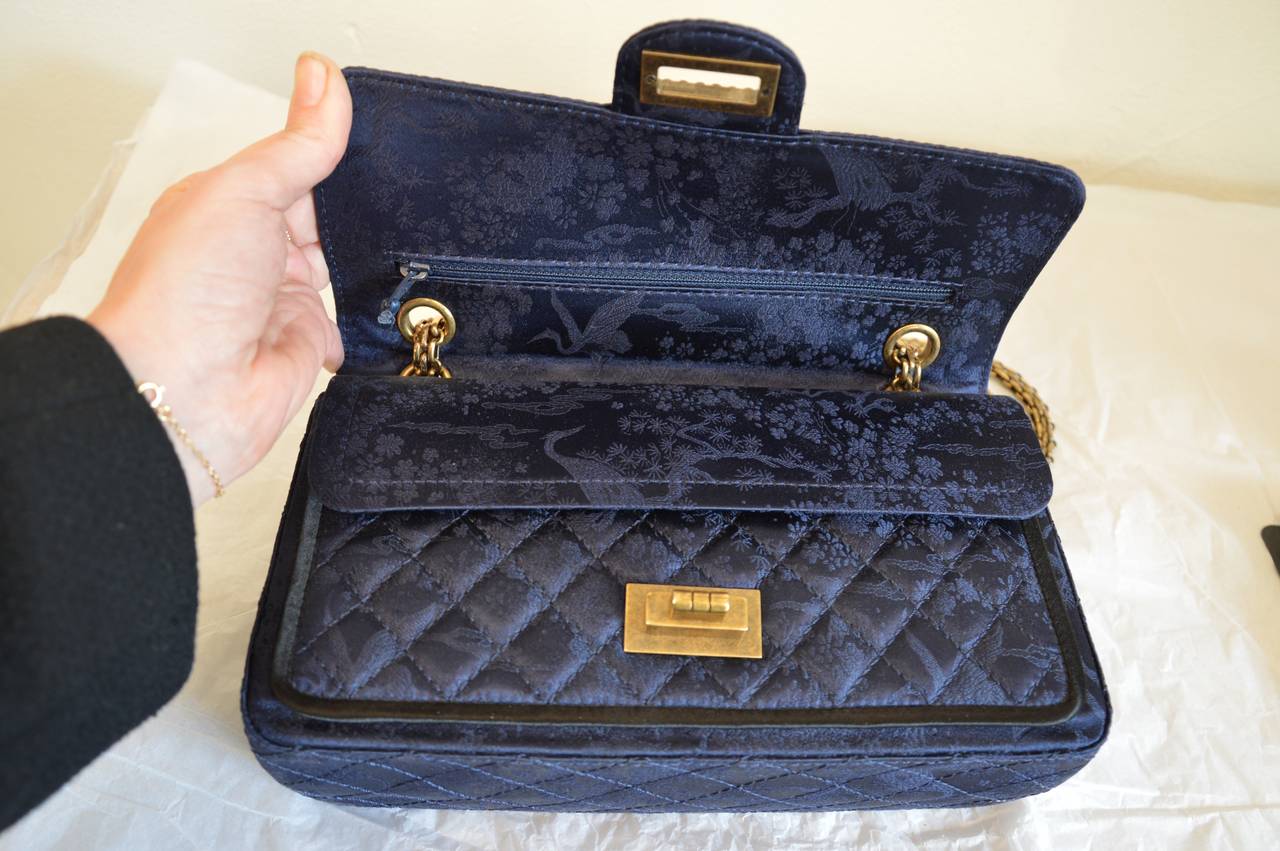 Chanel Paris-Pekin Collection Printed Night Blue Silk Satin Bag For Sale 1