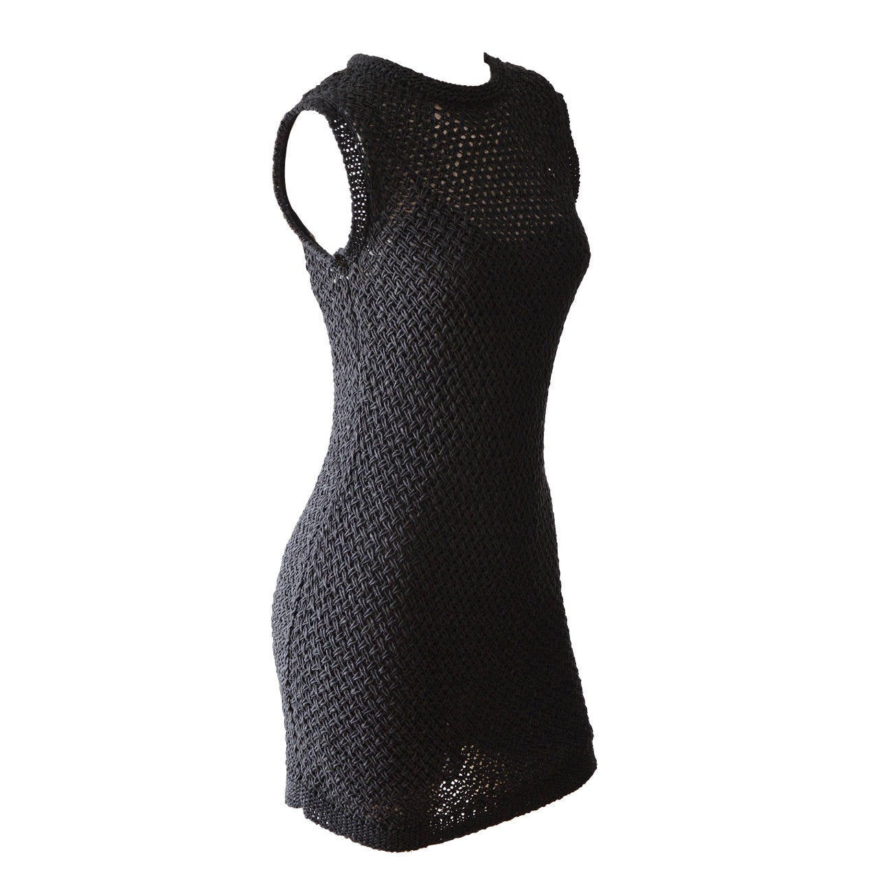 1990s Chanel Little Black Crochet Knit Dress For Sale
