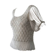 1970s Loris Azzaro Sophisticated Silver Lurex Crochet Top