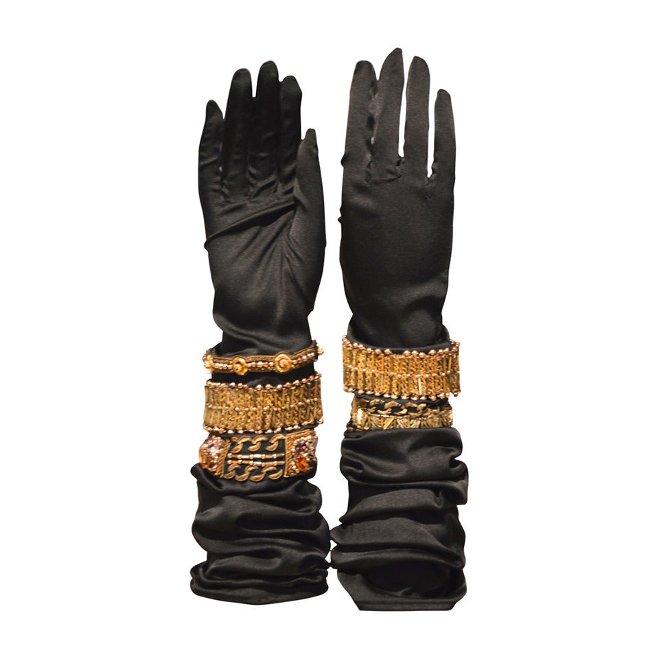 1980s Never Seen Before Isabel Canovas Limited Edition Black Satin Gloves
