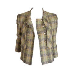 1990s Chanel Kaki Beige Tweed Jacket