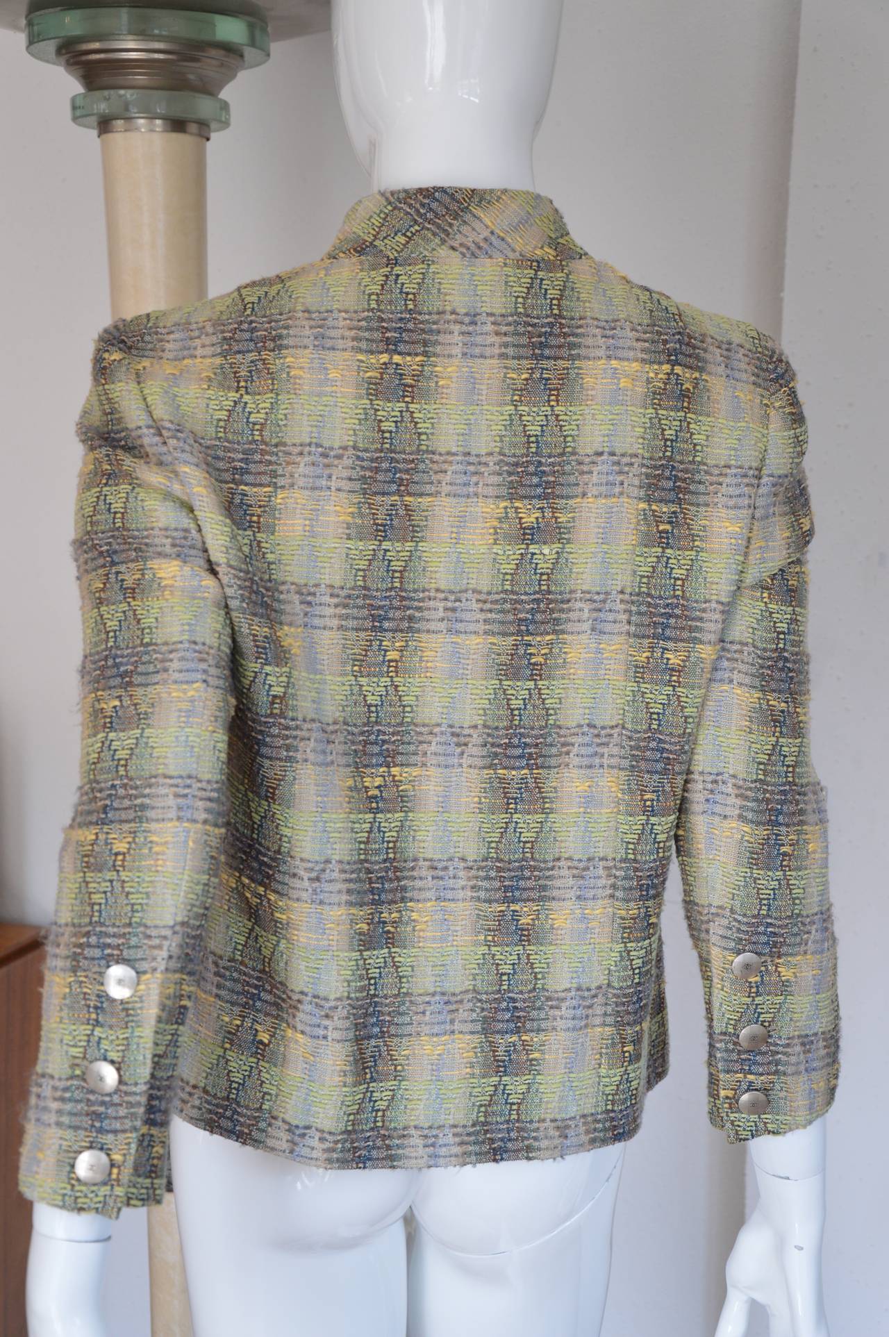 1990s Chanel Kaki Beige Tweed Jacket 1