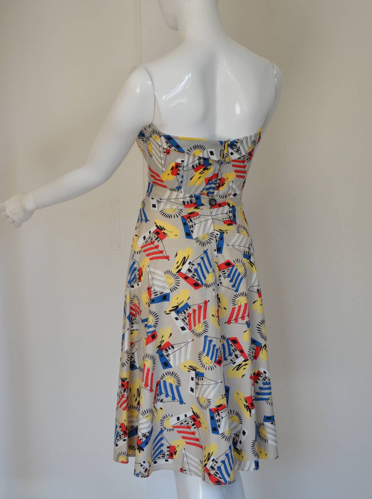 Women's 1950s Cotton Sun-Suit with Beach-Bar print, good bright colors, very fresh