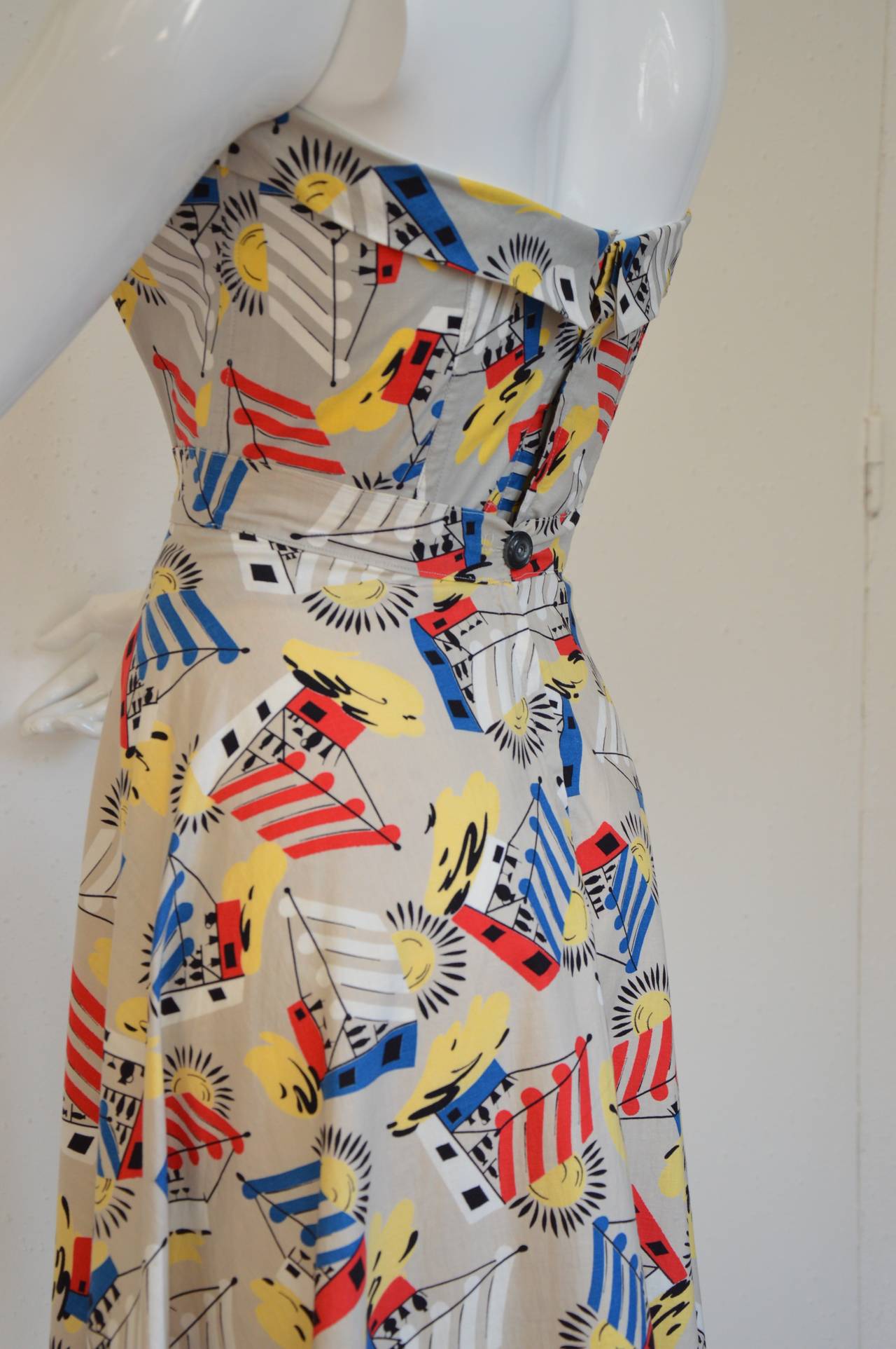 1950s Cotton Sun-Suit with Beach-Bar print, good bright colors, very fresh 1
