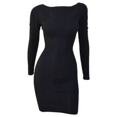 1990s AZZEDINE ALAIA black boat-neck long sleeved mini dress