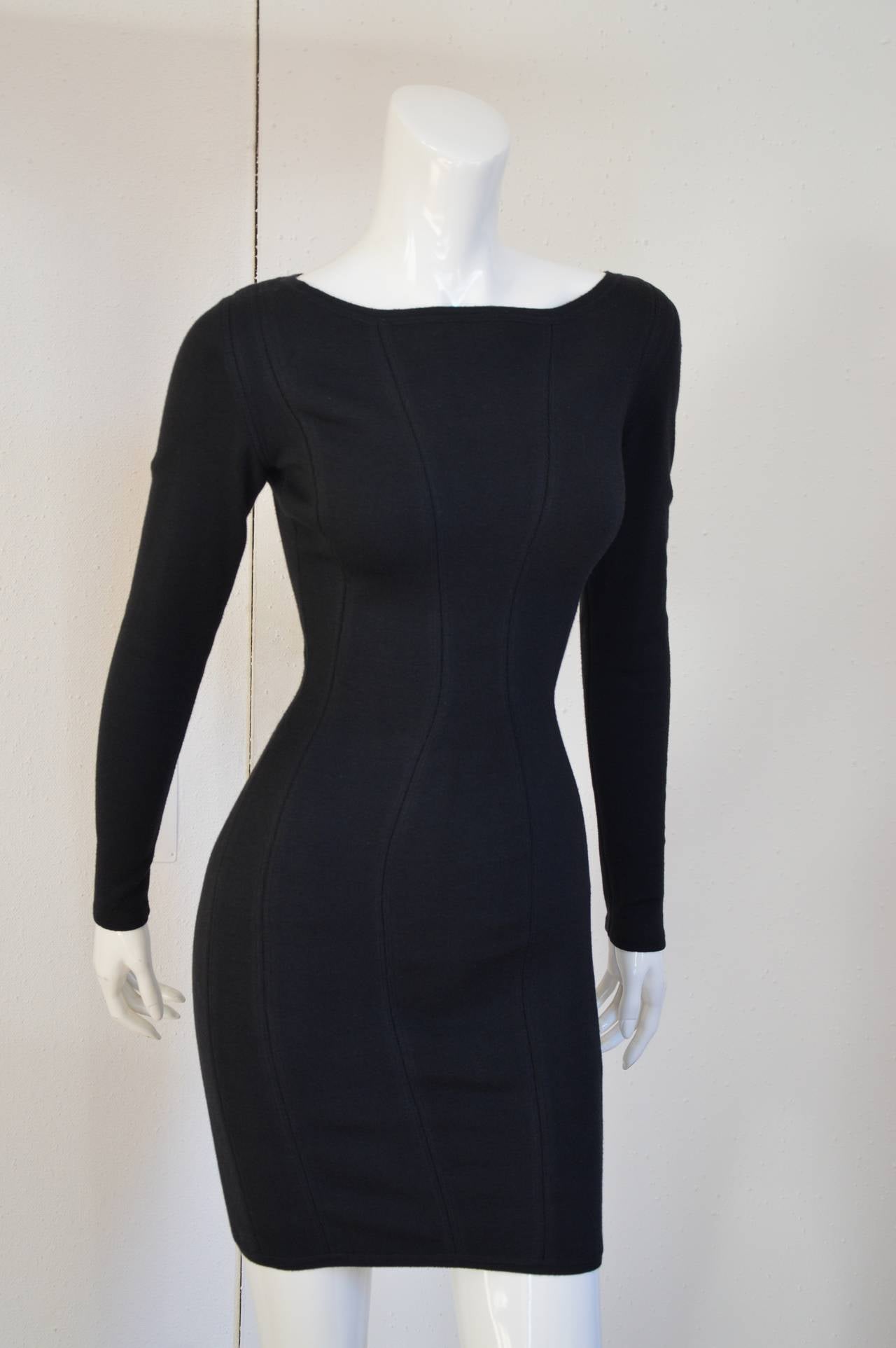 Women's 1990s AZZEDINE ALAIA black boat-neck long sleeved mini dress