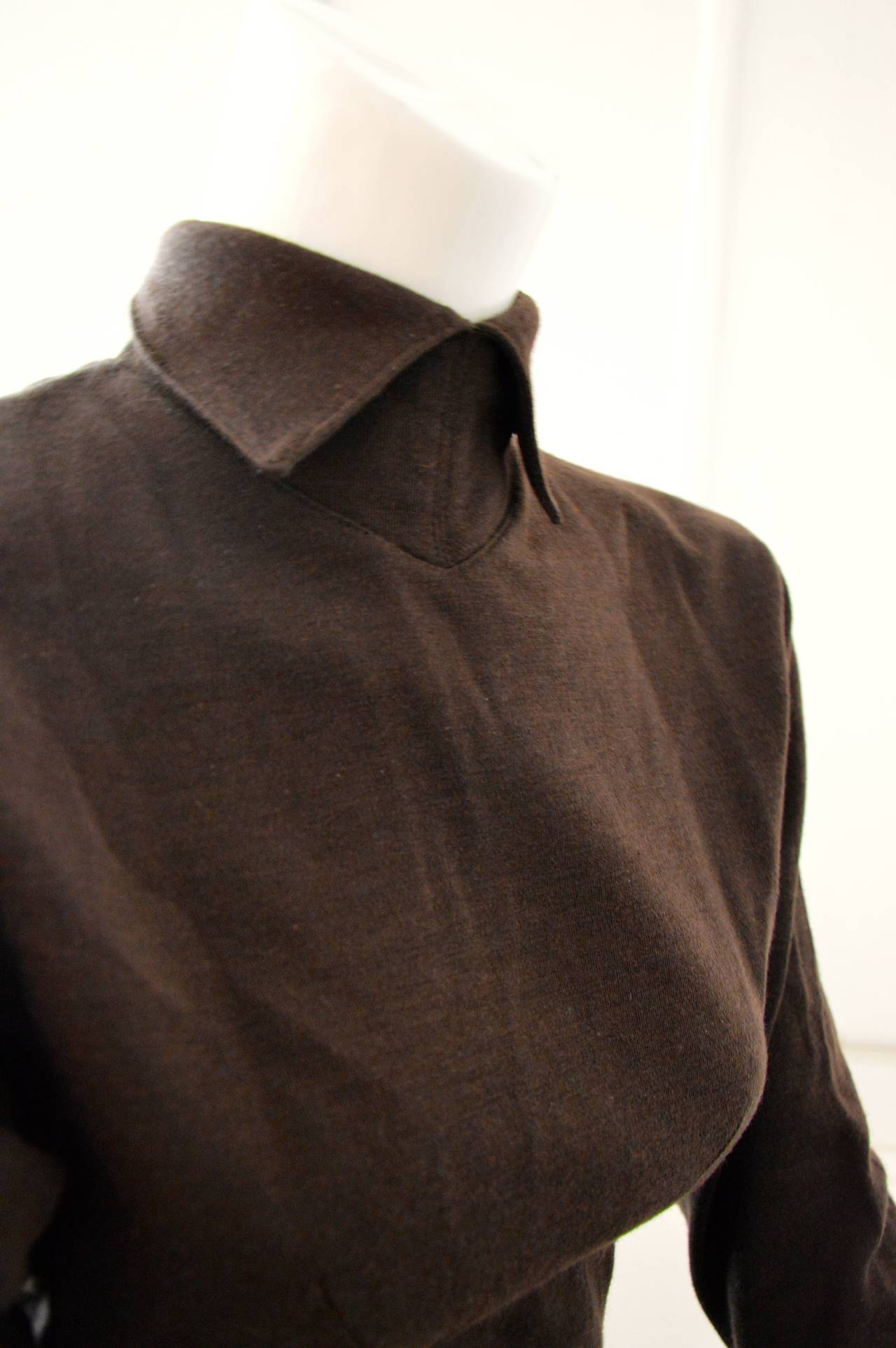 Unic 1980s Alaia Dark Brown Wool Jersey Sophisticated Day Dress 1