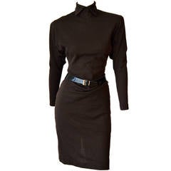 Unic 1980s Alaia Dark Brown Wool Jersey Sophisticated Day Dress