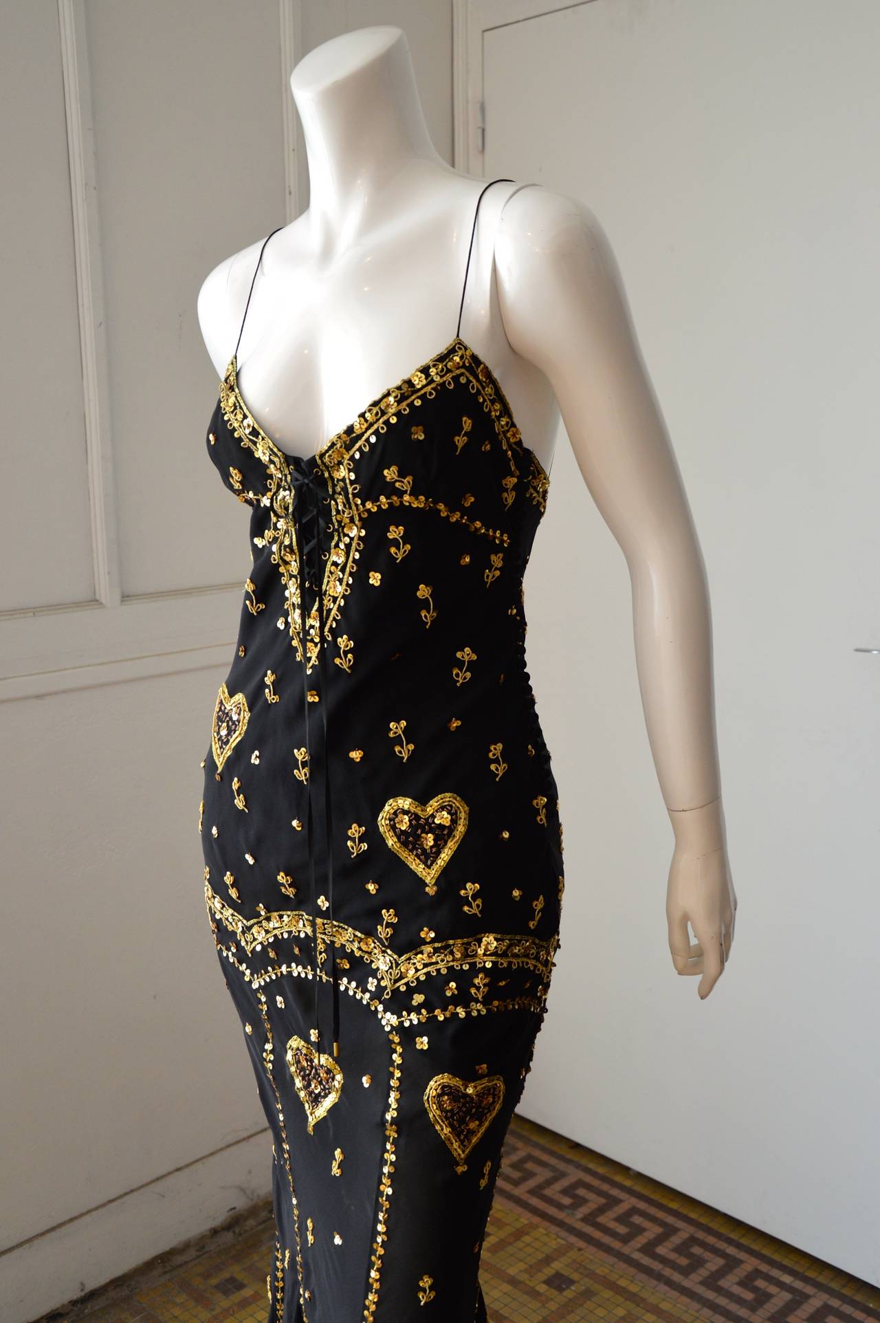 John Galliano for Christian Dior Black Embroidered Gown In Excellent Condition For Sale In Paris, IDF