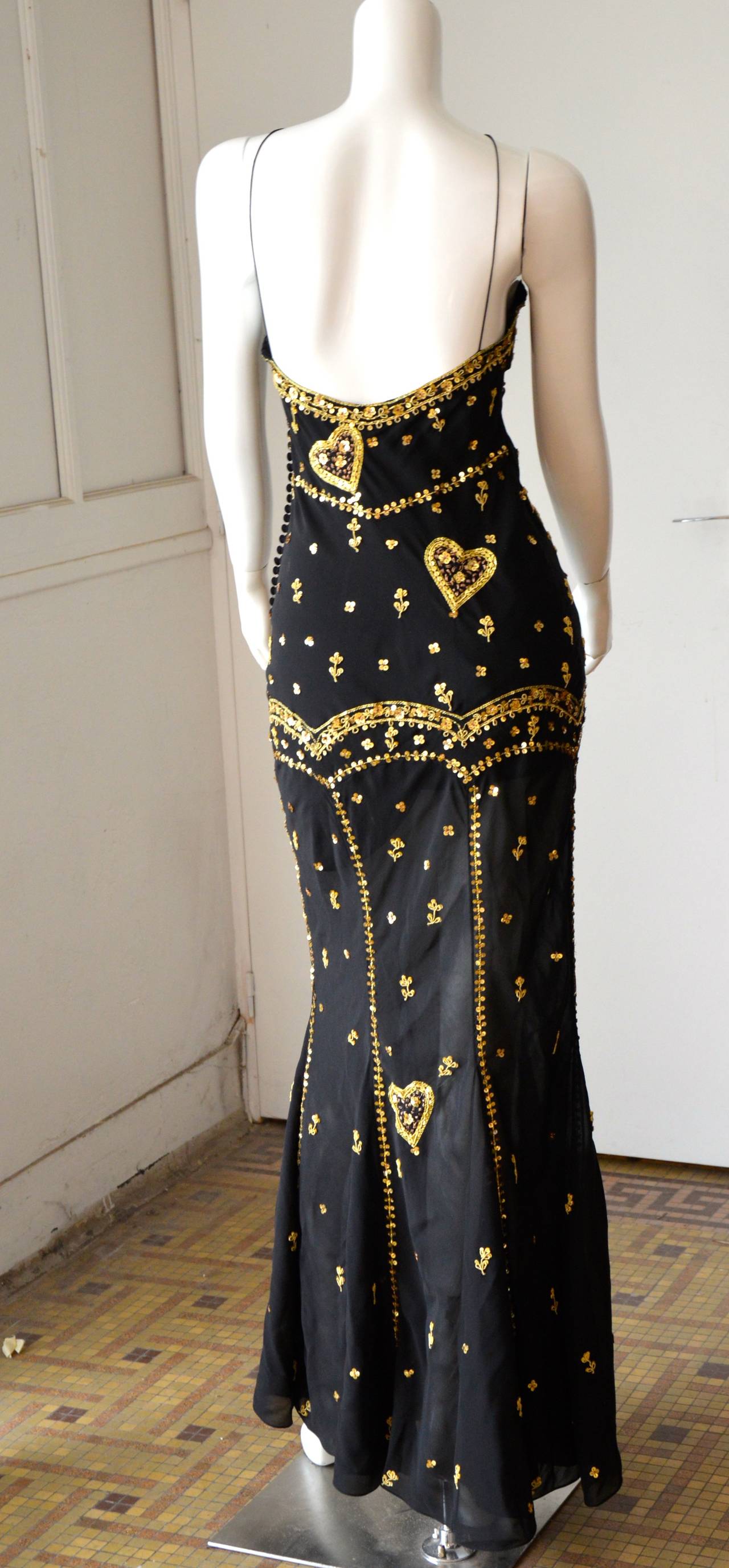 Women's John Galliano for Christian Dior Black Embroidered Gown For Sale