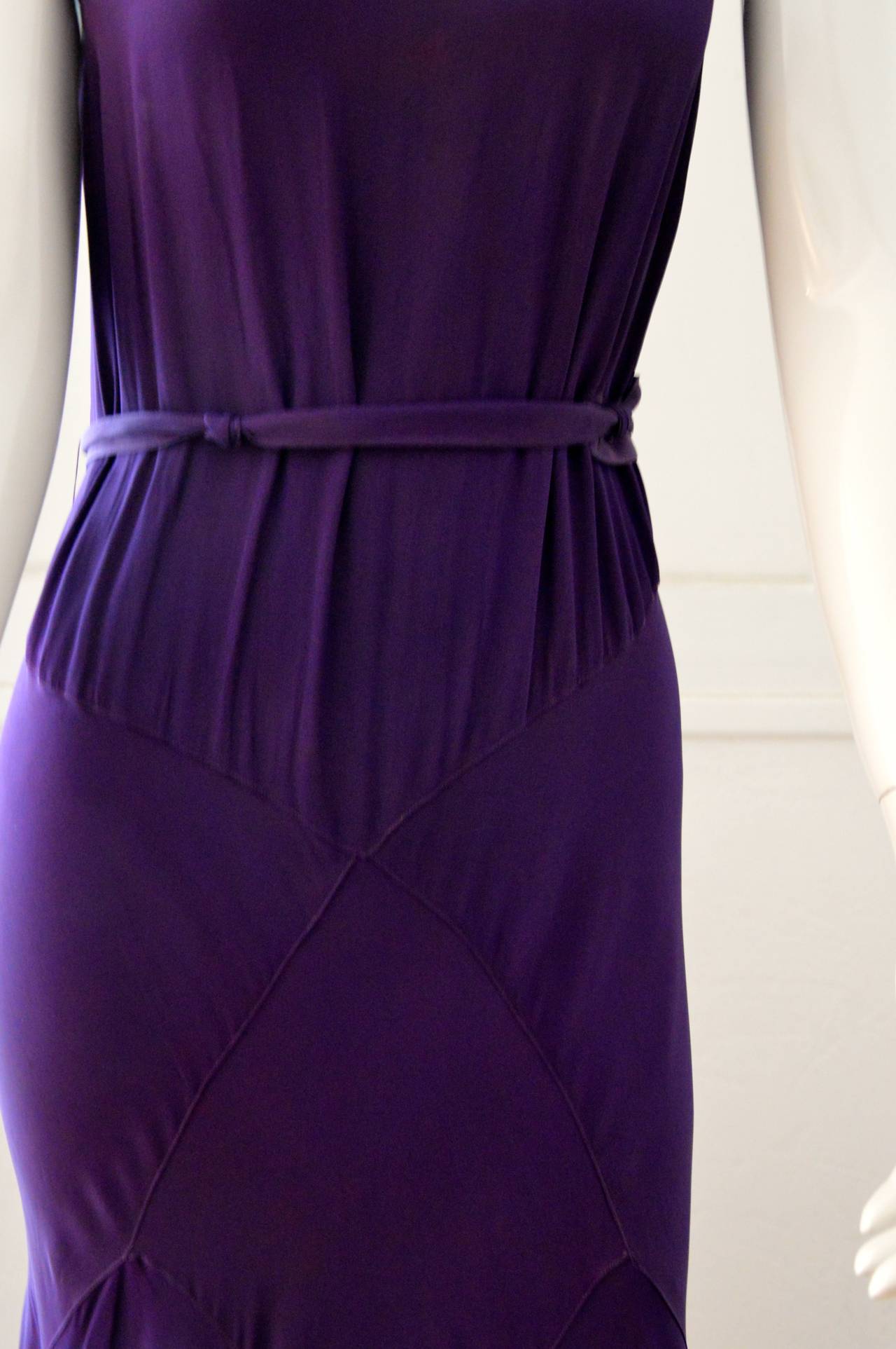 Black 1930s Bias Cut Purple Crepe  Evening Dress For Sale