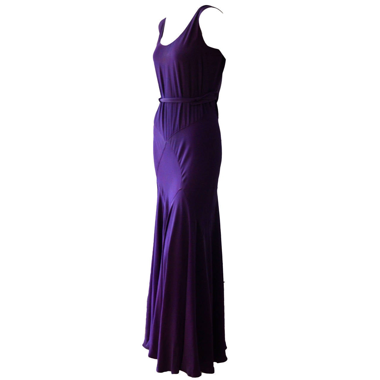 1930s Bias Cut Purple Crepe  Evening Dress For Sale