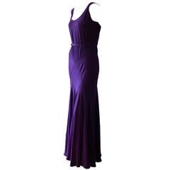 1930s Bias Cut Purple Crepe  Evening Dress