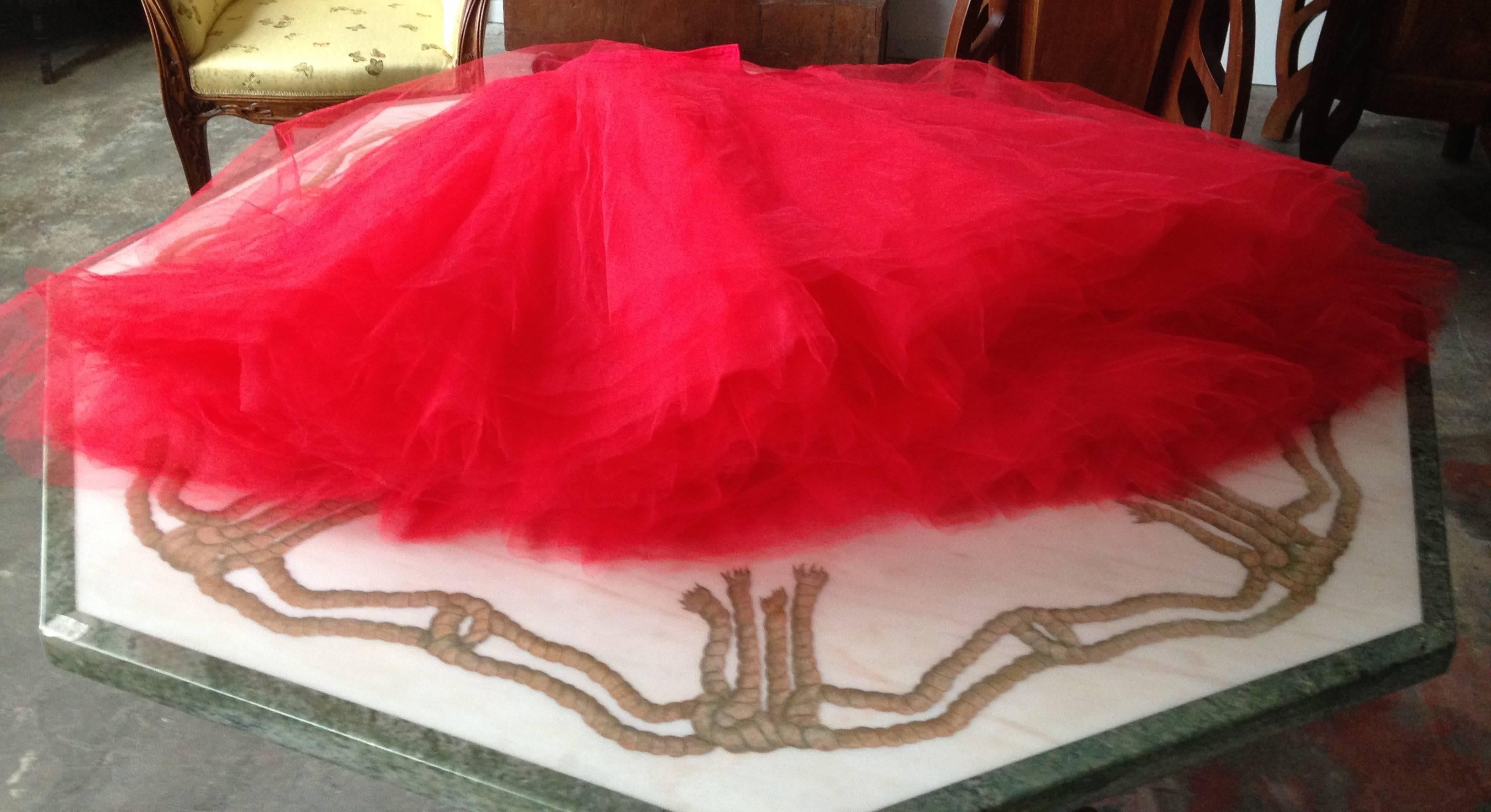 1991 Comme des Garcons Red Velvet Tunic Dress with Tulle Underskirt 5