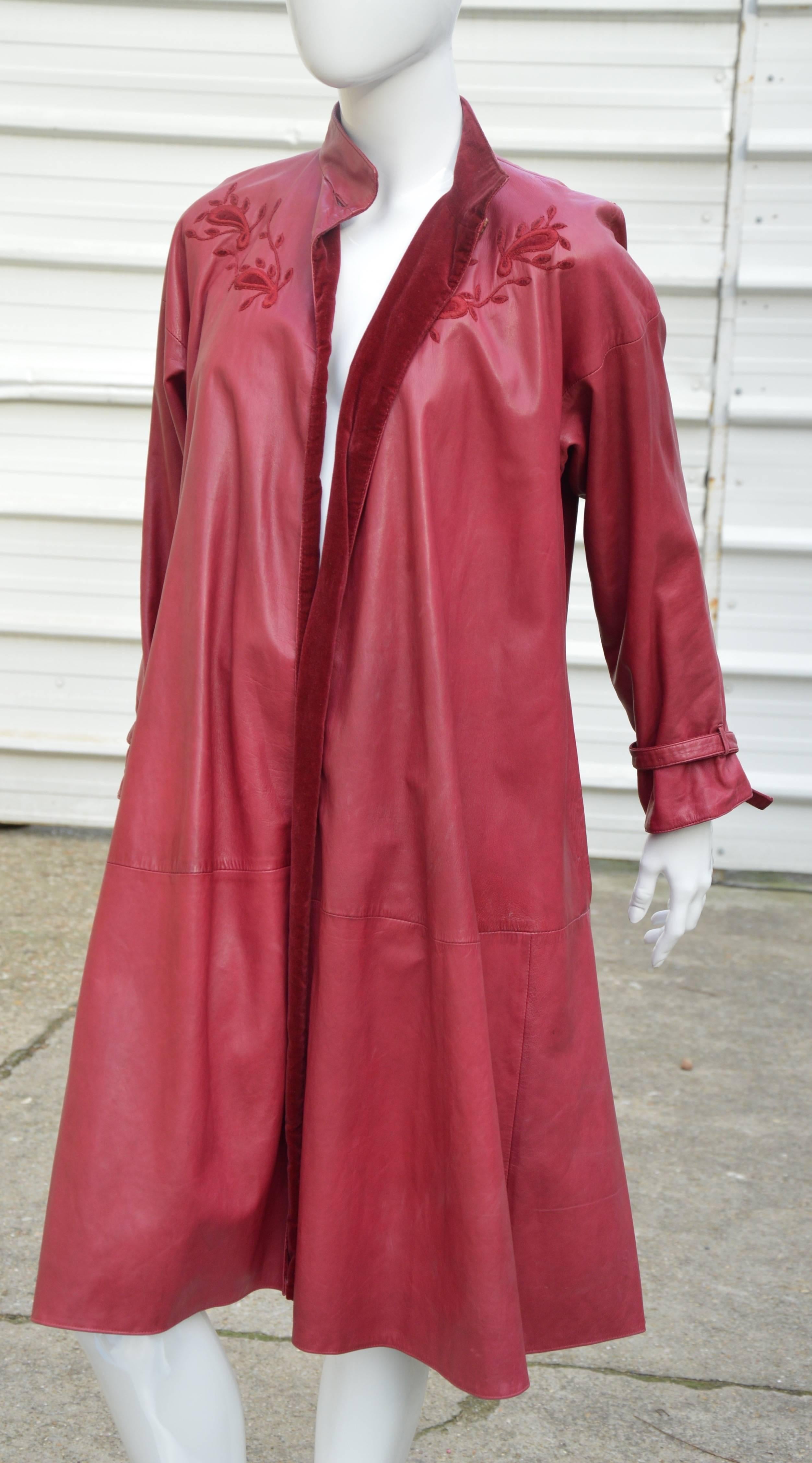 Early and Rare Gianni Versace Raspberry Red Lambskin Leather Long Gypsy Coat 3